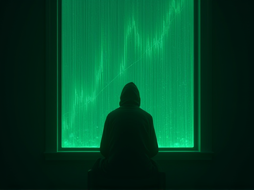 一个人在夜窗前看着一条下行的曲线,雨点划过玻璃,柔和而沉静的安抚氛围