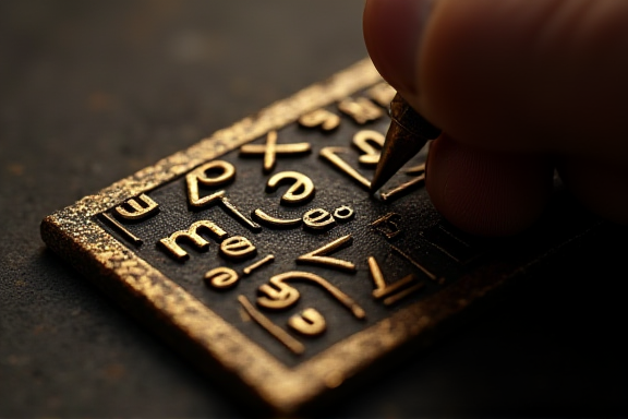 一只手在金属助记词板上小心刻字,强调精度