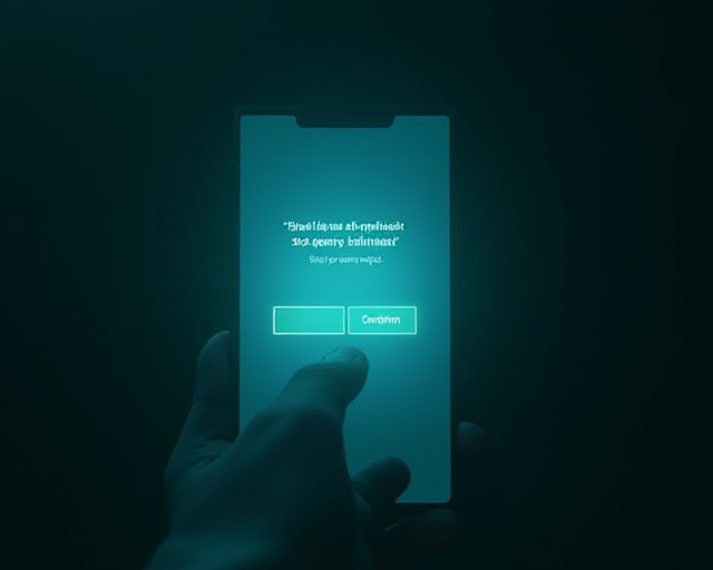 一只点亮的手机屏幕上弹出 connect wallet 与 approve unlimited 字样的伪装空投页面,旁边一只手悬停在确认键上犹豫,画面带着冷光警示感